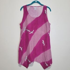 Citron Santa Monica Tunic Top Size Medium Silk Linen Pink Crane Print